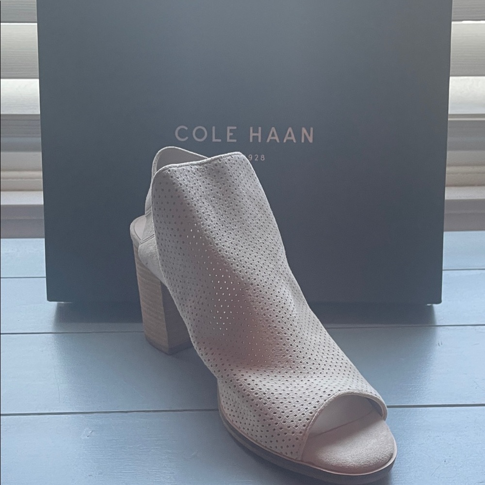 Cole Haan Women's Beige Peep-Toe Slingback Heels - Picture 2 of 3
